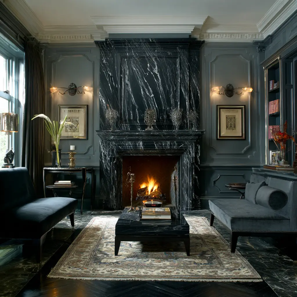 Fireplace with Built-In Shelving
