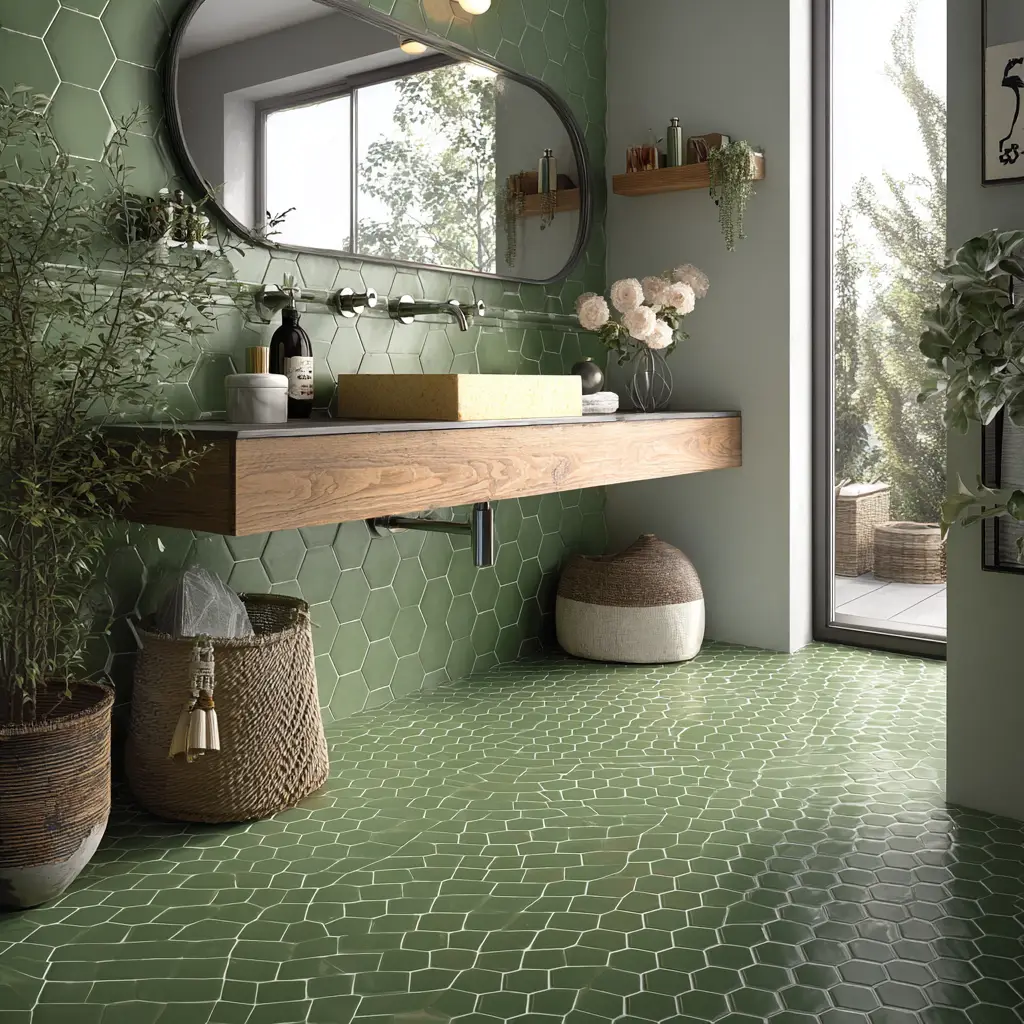 Green Hexagon Floor Tile