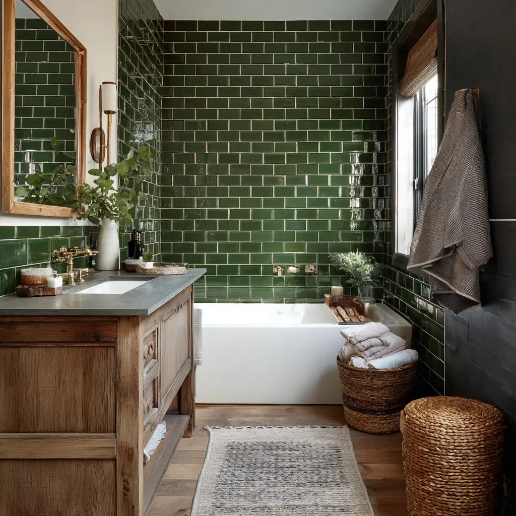 Green Subway Tile Accent Wall
