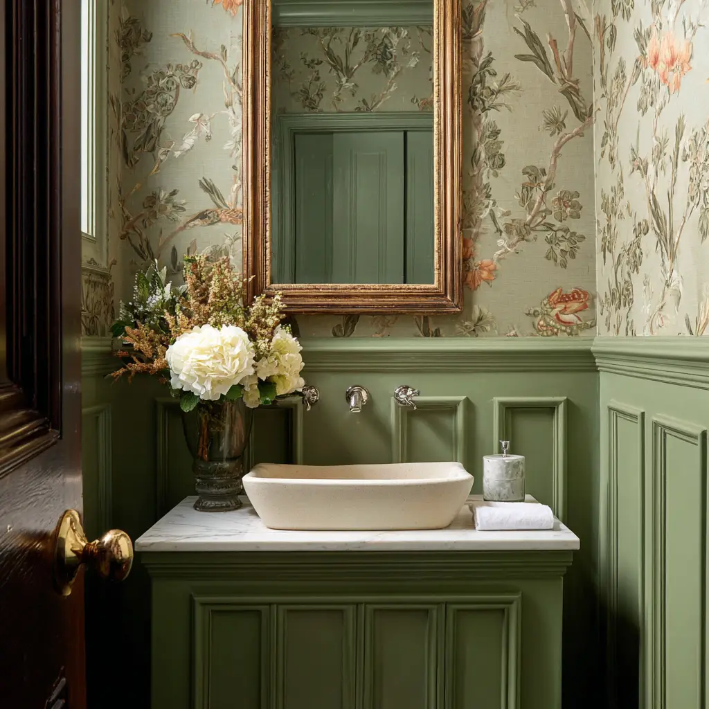 Green Wainscoting with Neutral Wallpaper