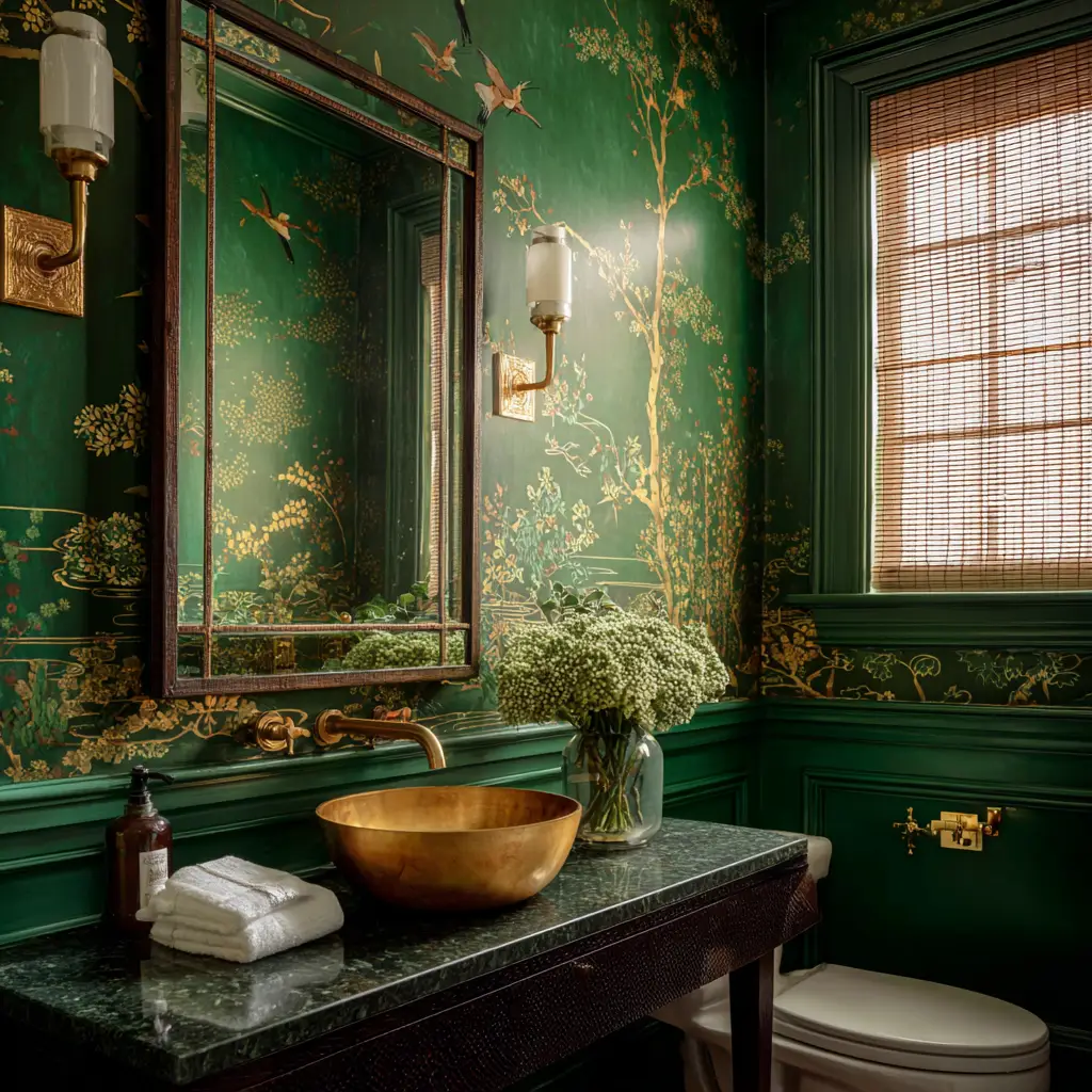 Green and Brass Wallpaper