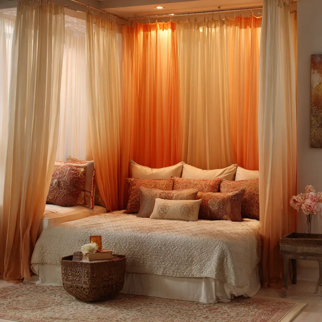 Hang Curtains Behind the Bed as a Wall