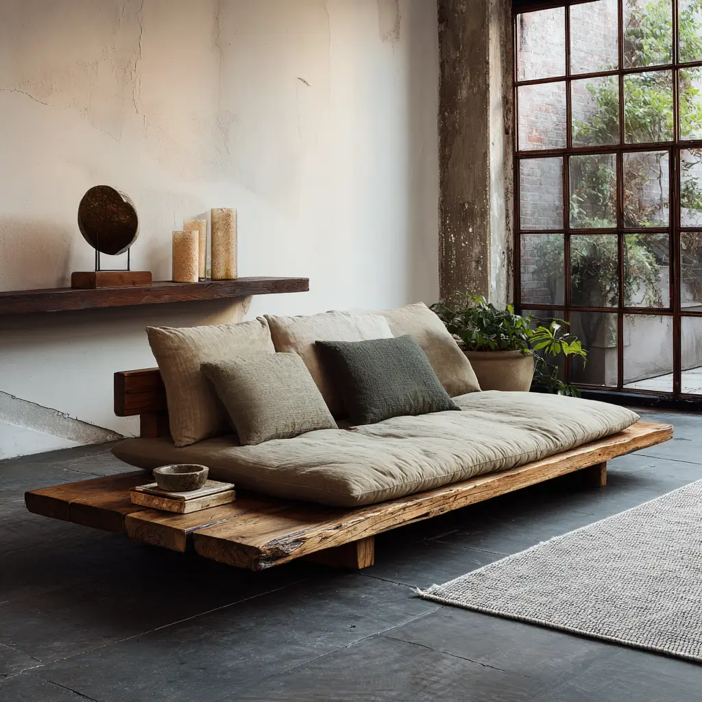 Japanese Low Wooden Sofa