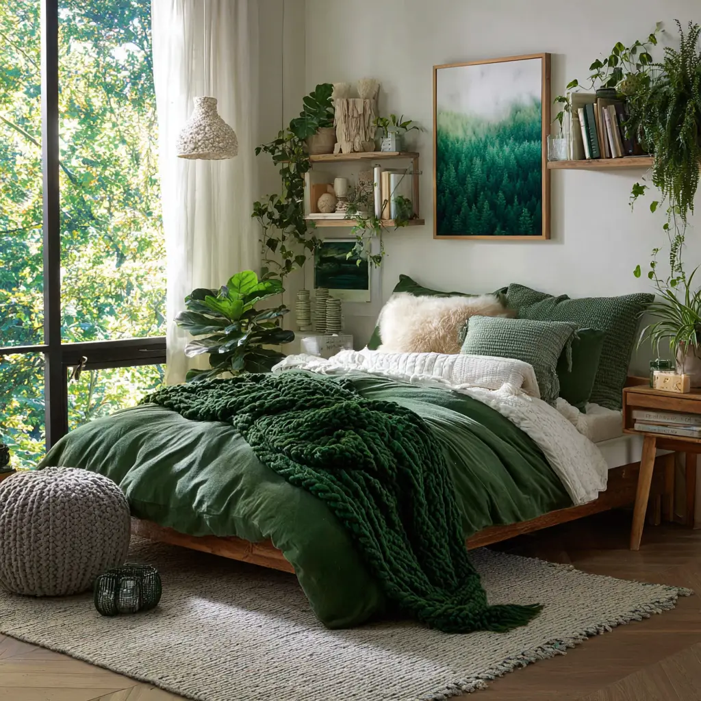 Layer with Green Throw Blankets