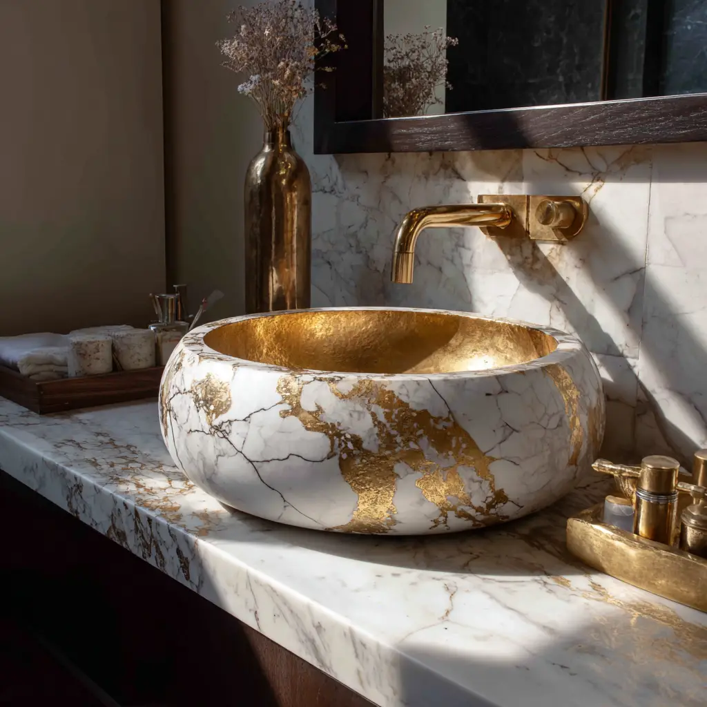Marble Basin with Gold Accents