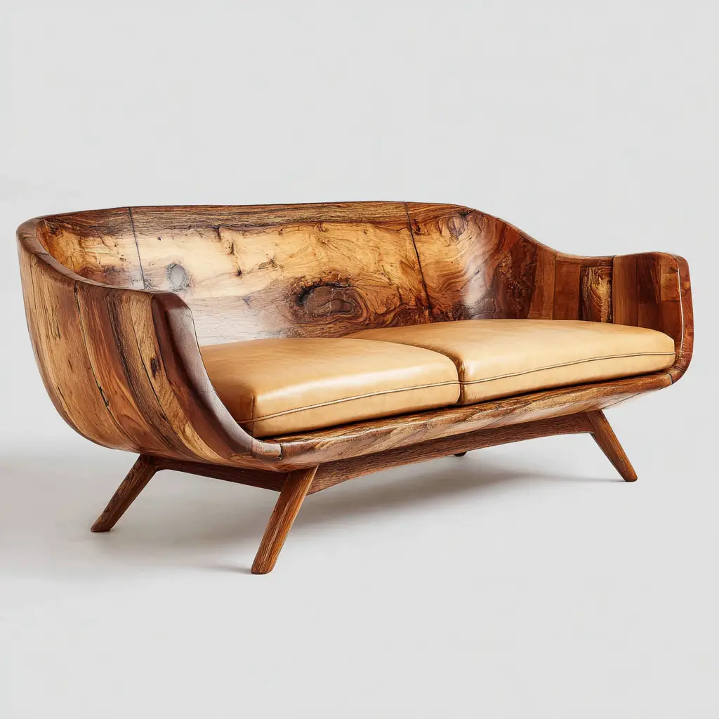Mid-Century Modern Wood Sofa