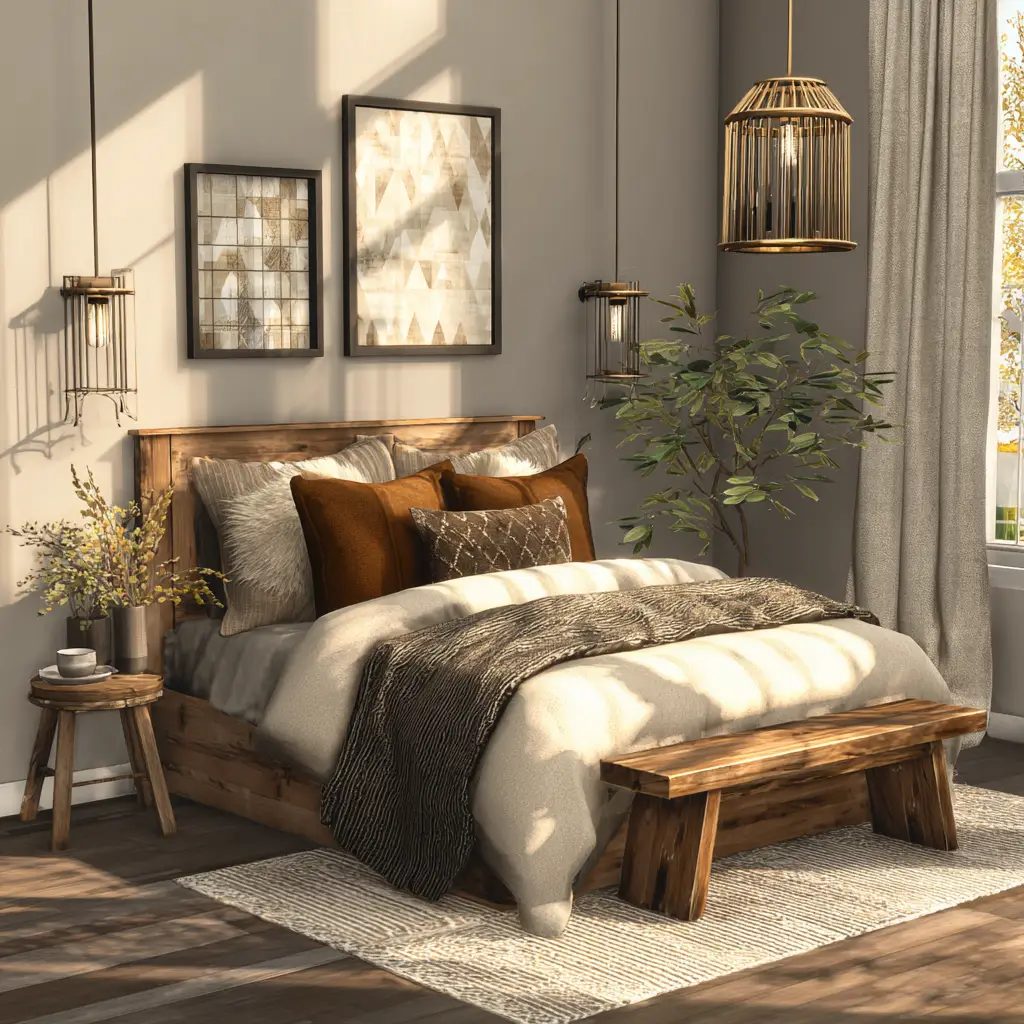 Neutral Bedroom with Wood Accents