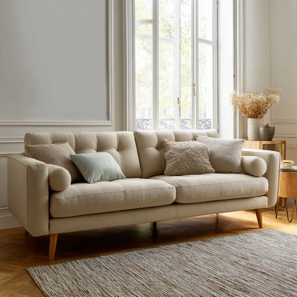 Neutral Fabric with Wooden Legs