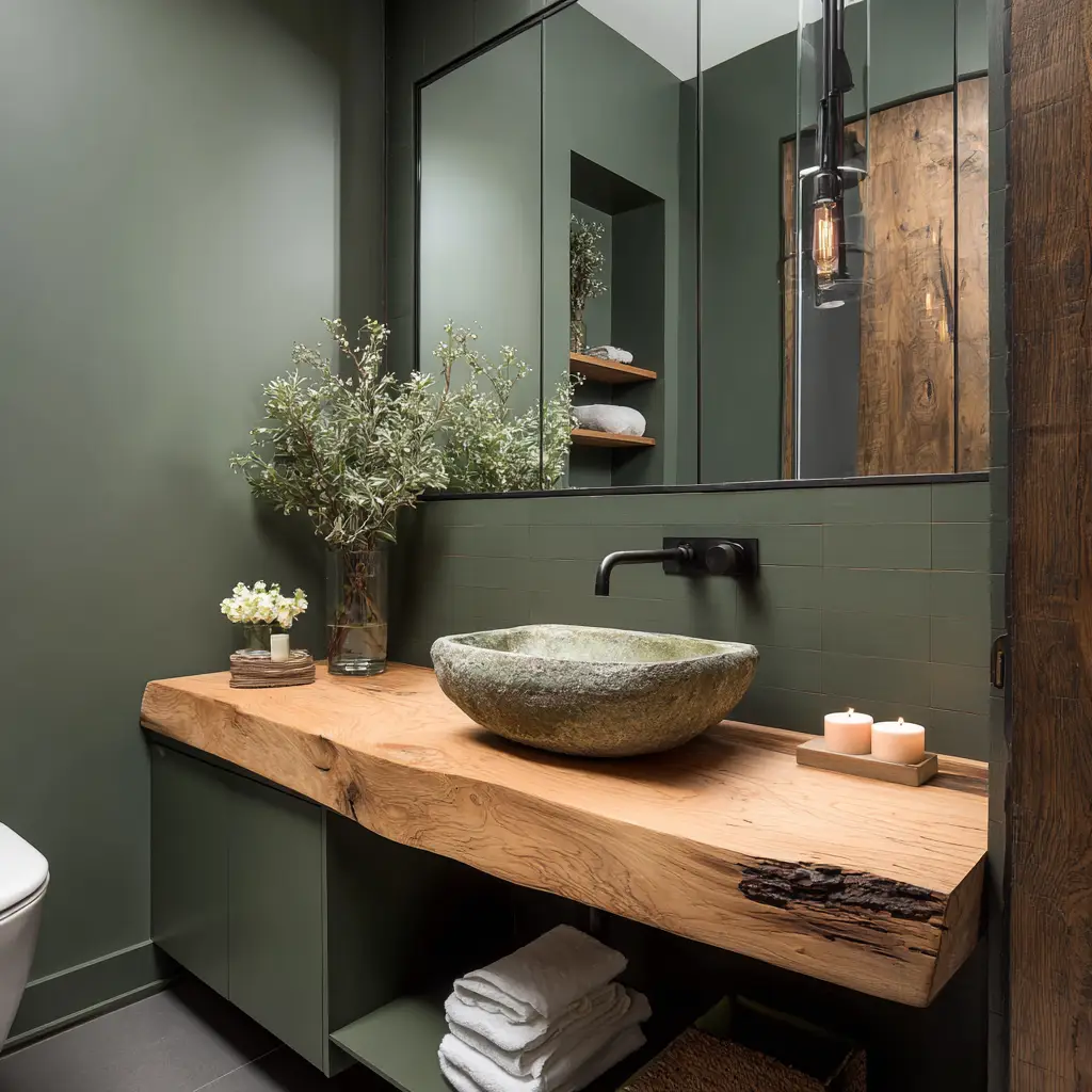 Olive Green and Natural Wood