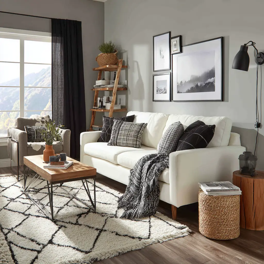 Opt for a White Sofa with Black Throw Pillows