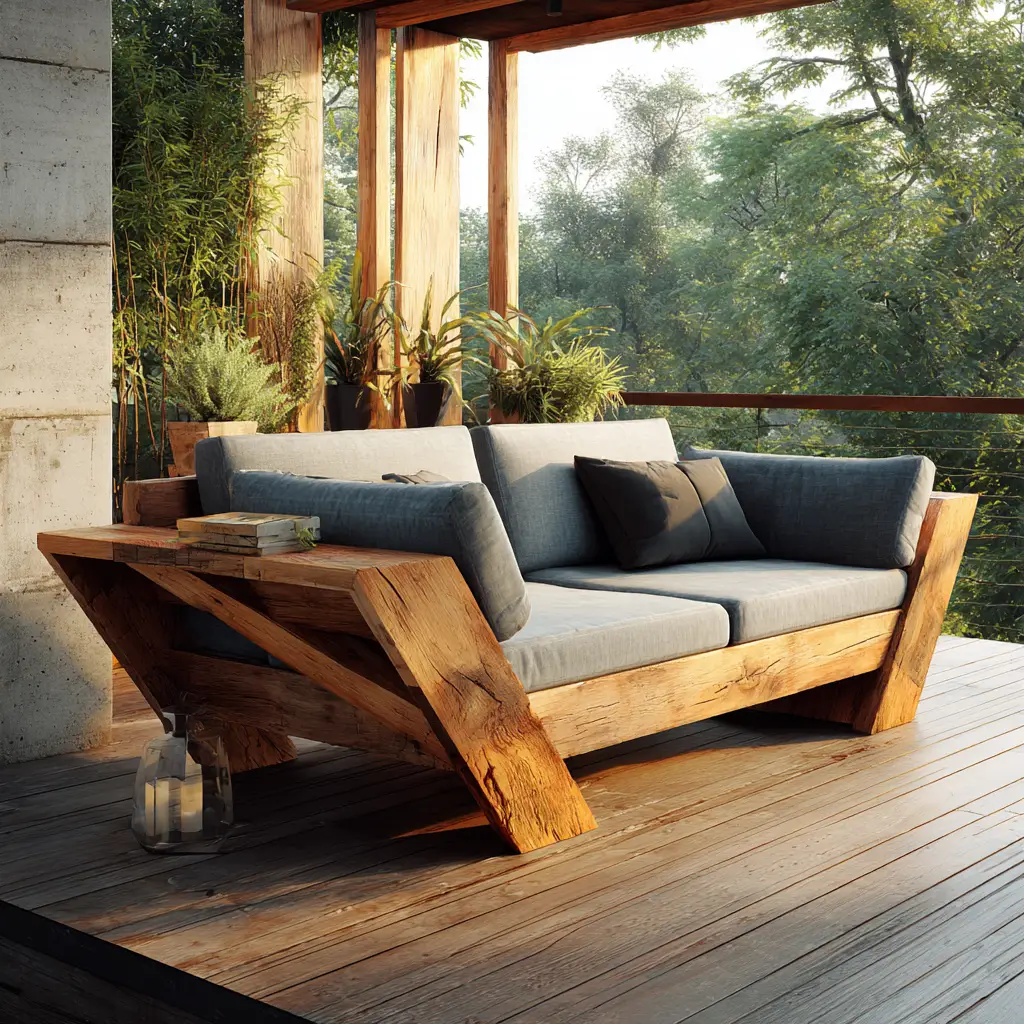 Outdoor-Inspired Wooden Sofa