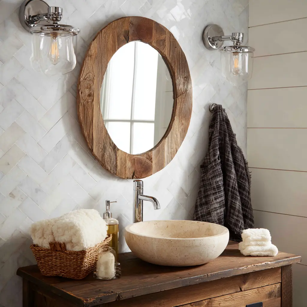Rustic Wood-Framed Mirror