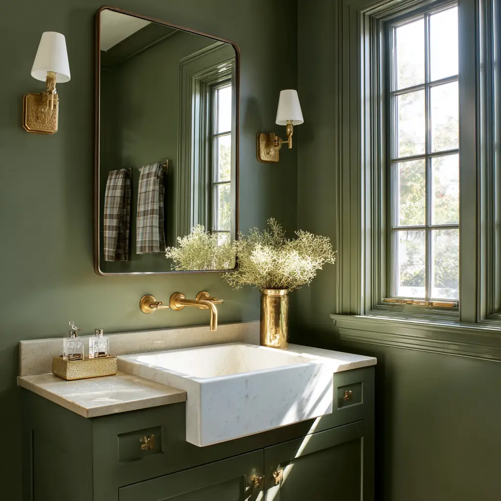 Sage Green Walls with Brass Accents