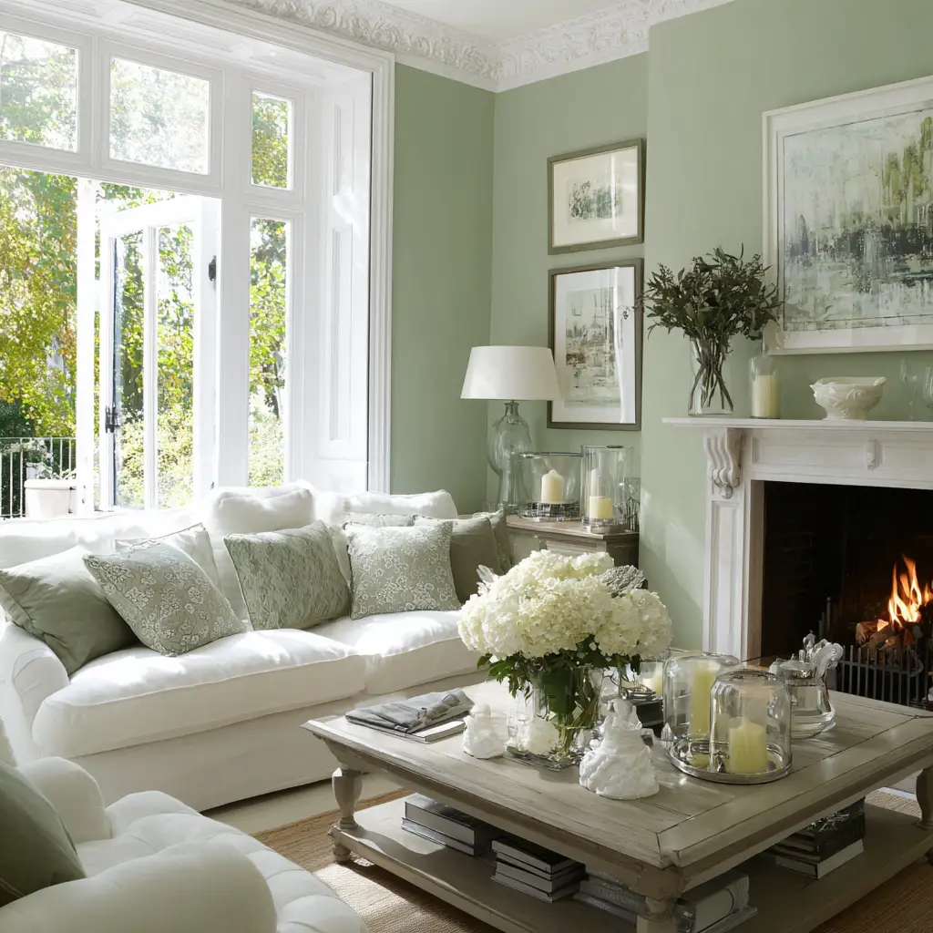 Sage Green and White