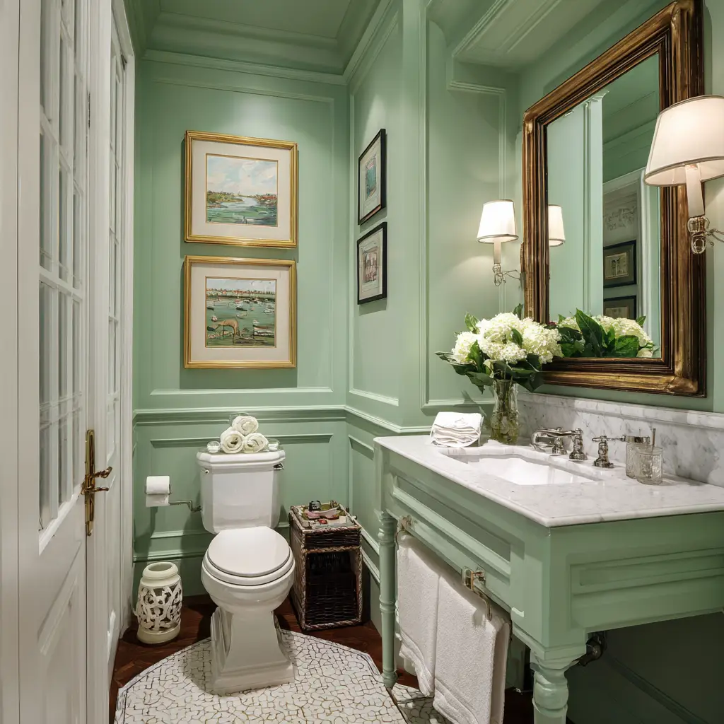 Soft Mint Green with White Accents