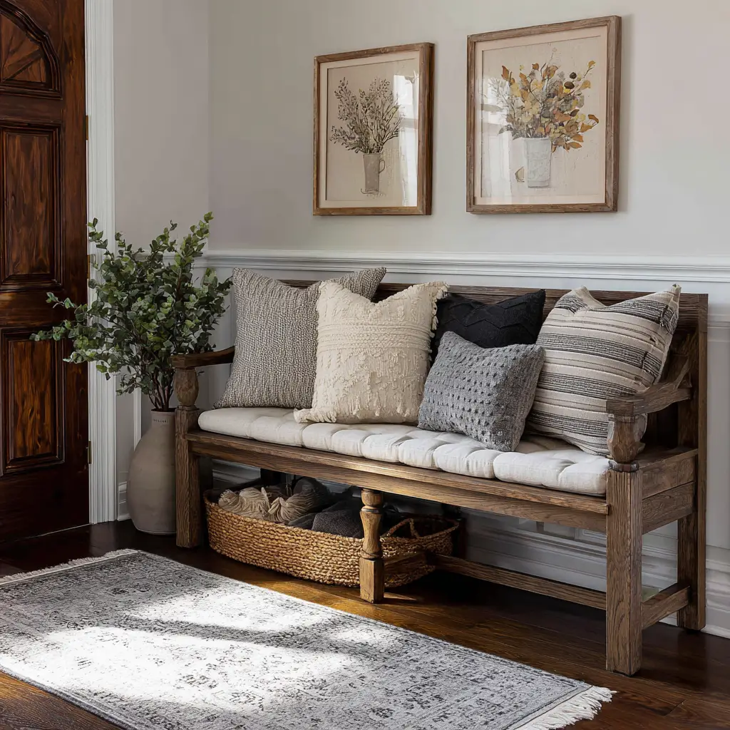 Stylish Entry Bench with Throw Pillows