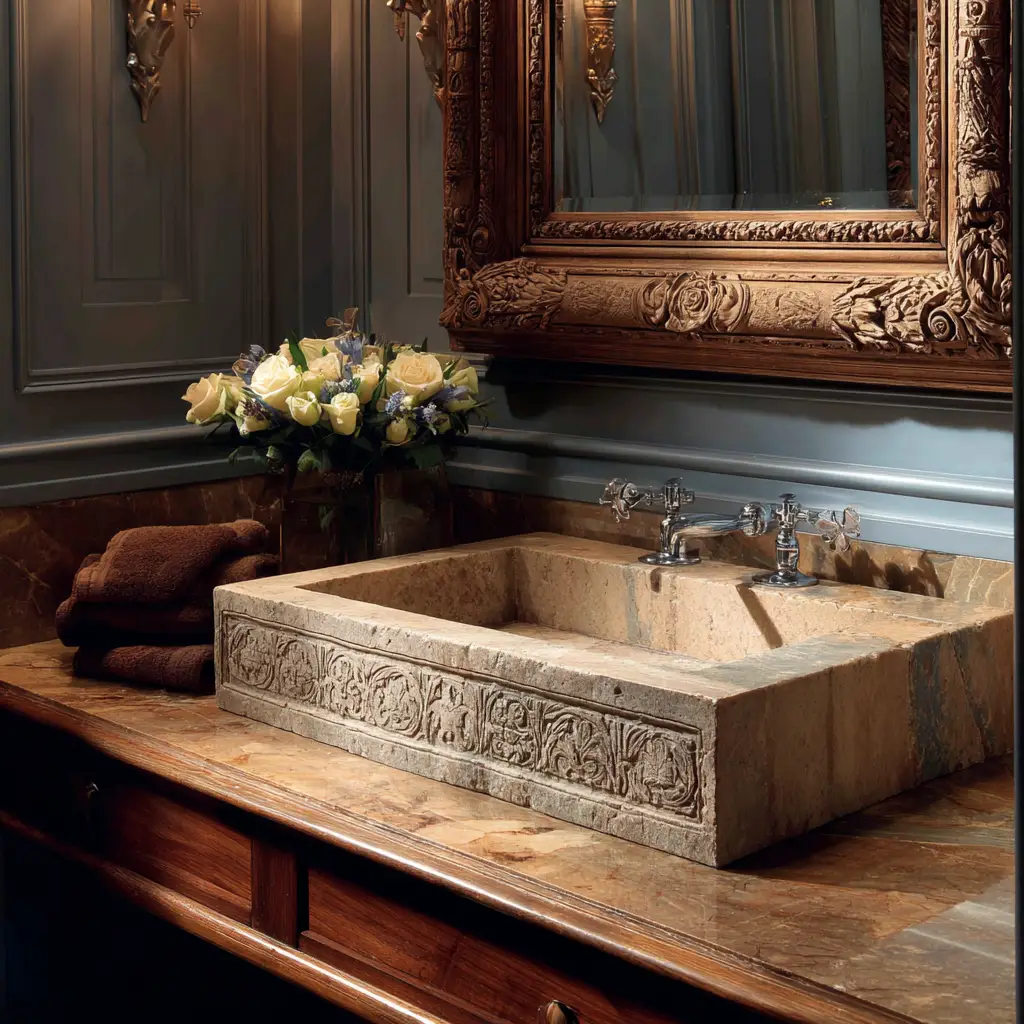 Traditional Basin with Carved Frame