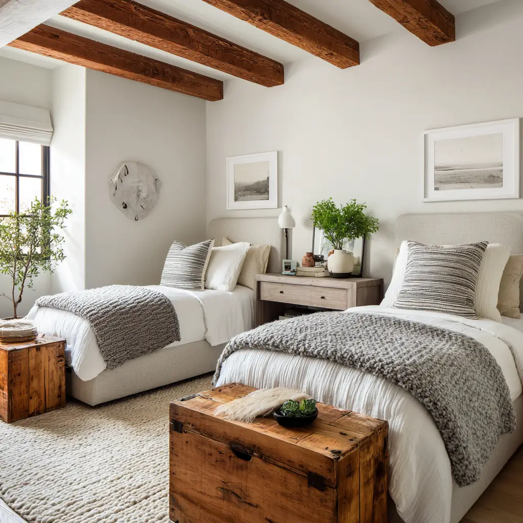 Twin Beds with Shared Nightstand