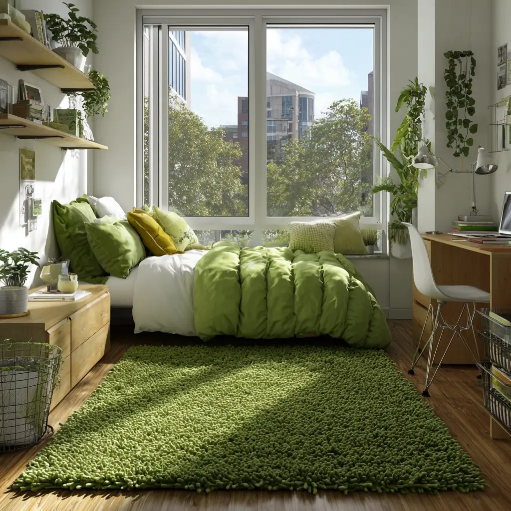 Use a Green Rug to Ground the Room