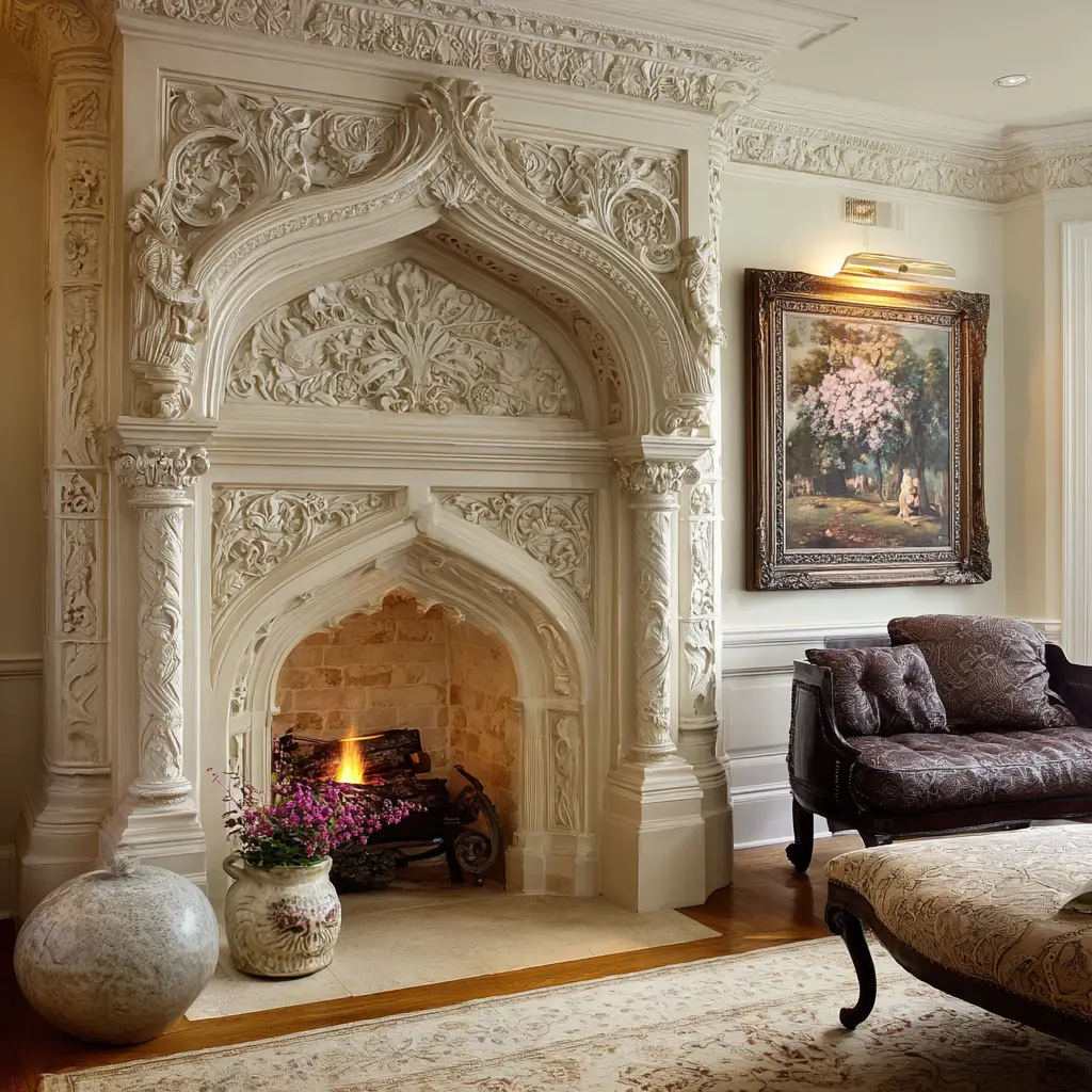 Victorian Fireplace with Ornate Details