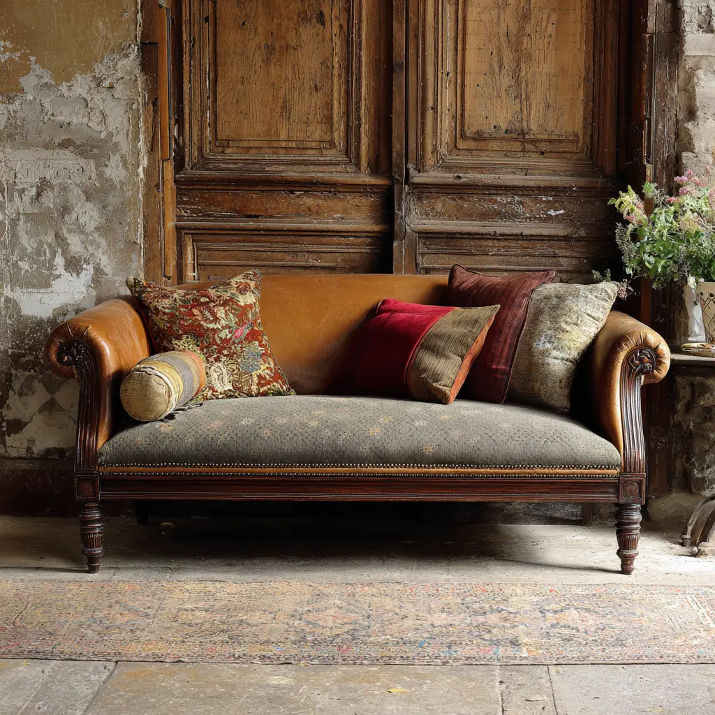Vintage Wooden Arm Sofa