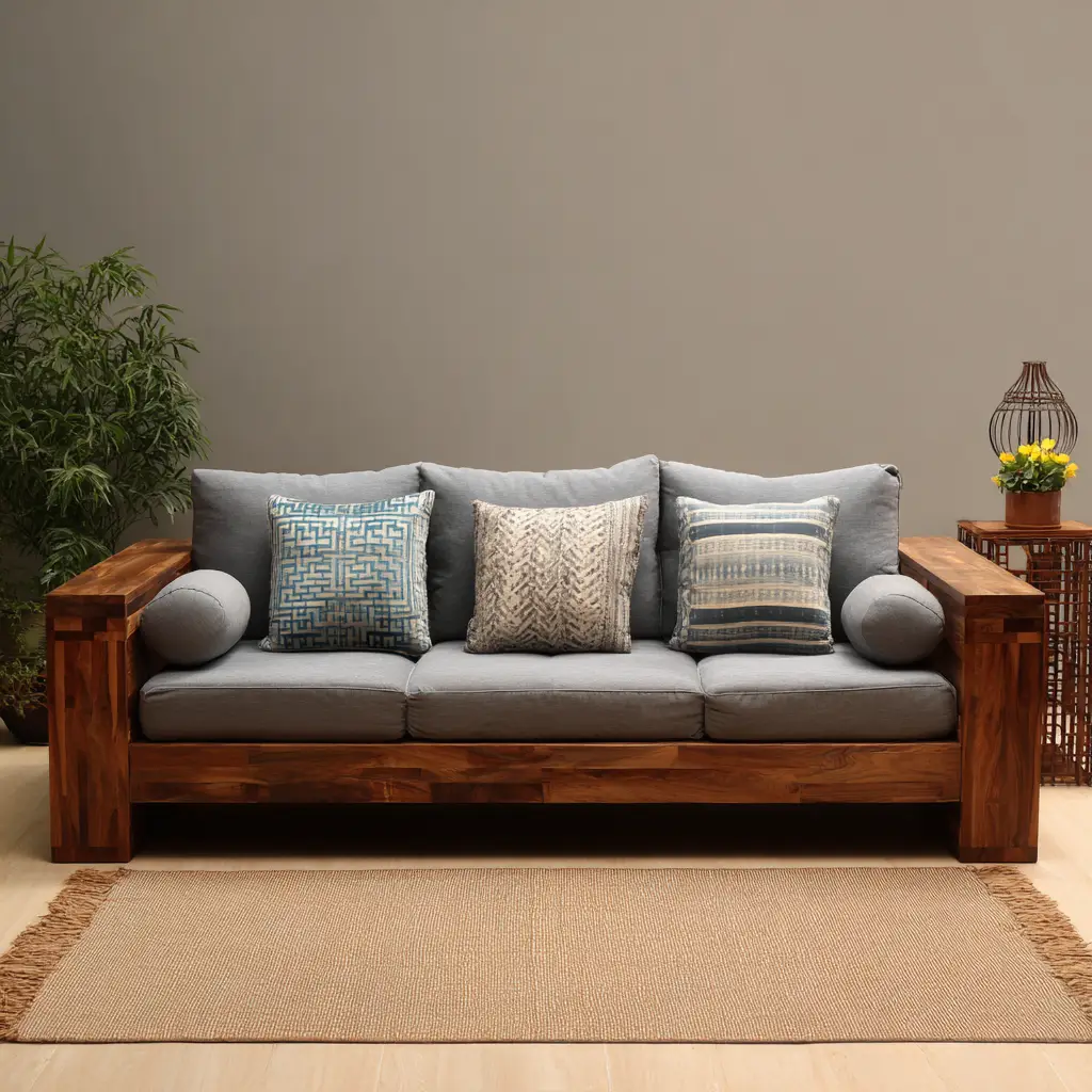 Walnut Wood Deep Seating Sofa
