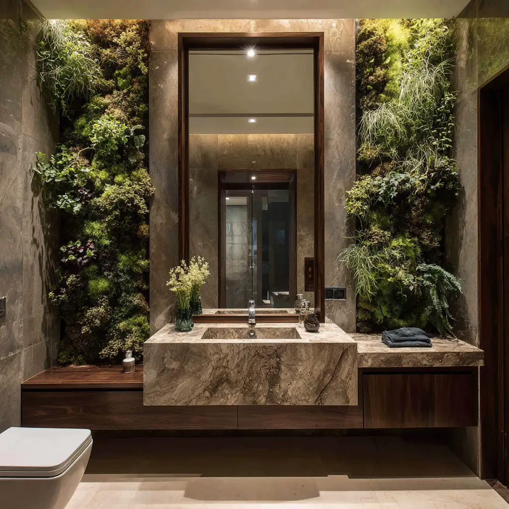 Wash Basin with Vertical Garden Backdrop