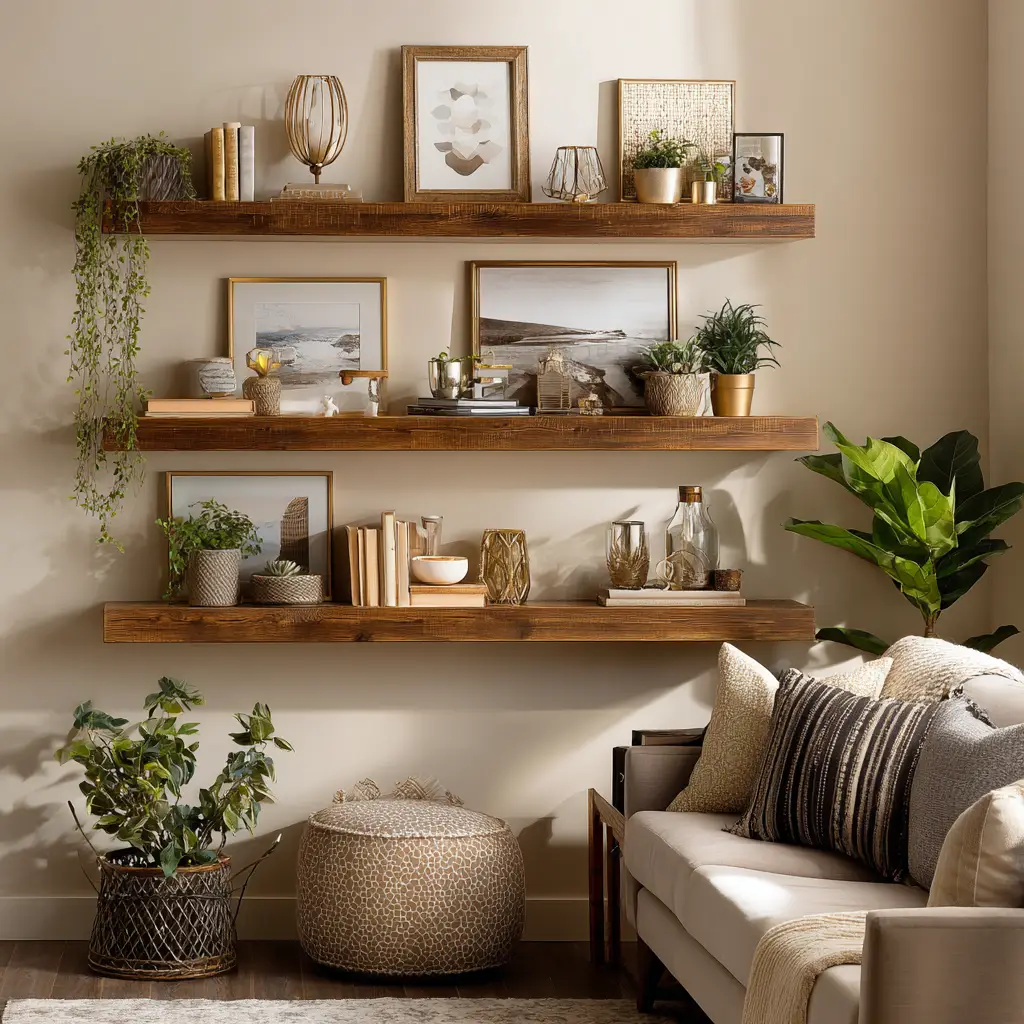 Wooden Shelves with Decor
