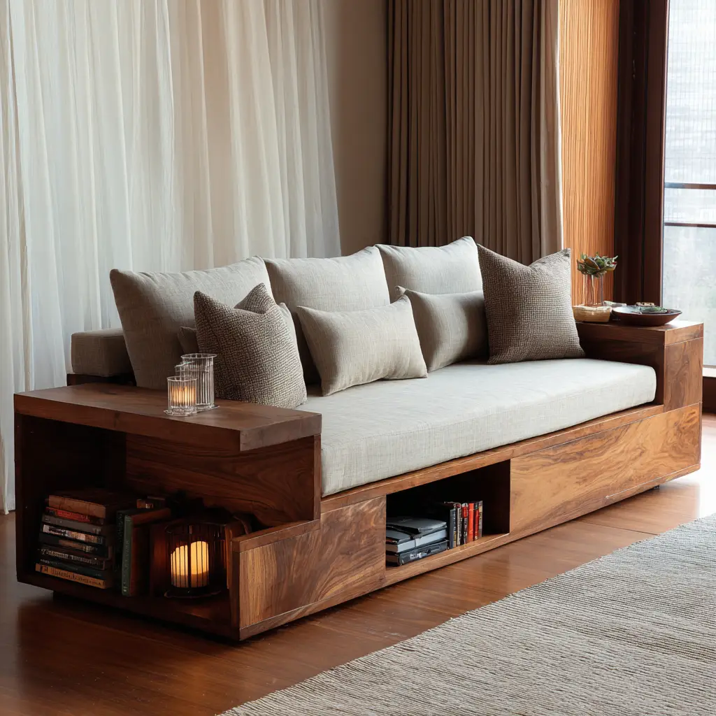 Wooden Sofa with Storage