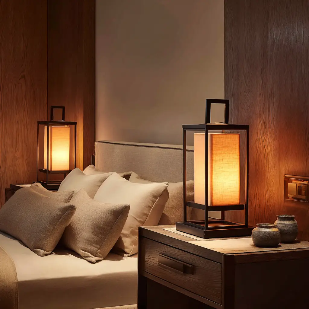 Bedside lantern-style lamps