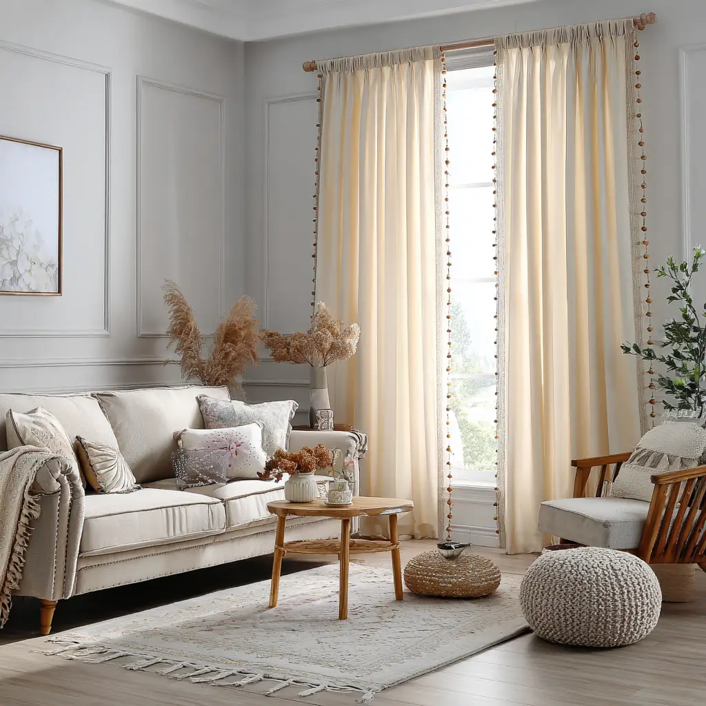 Beige Boho Tassel Curtains