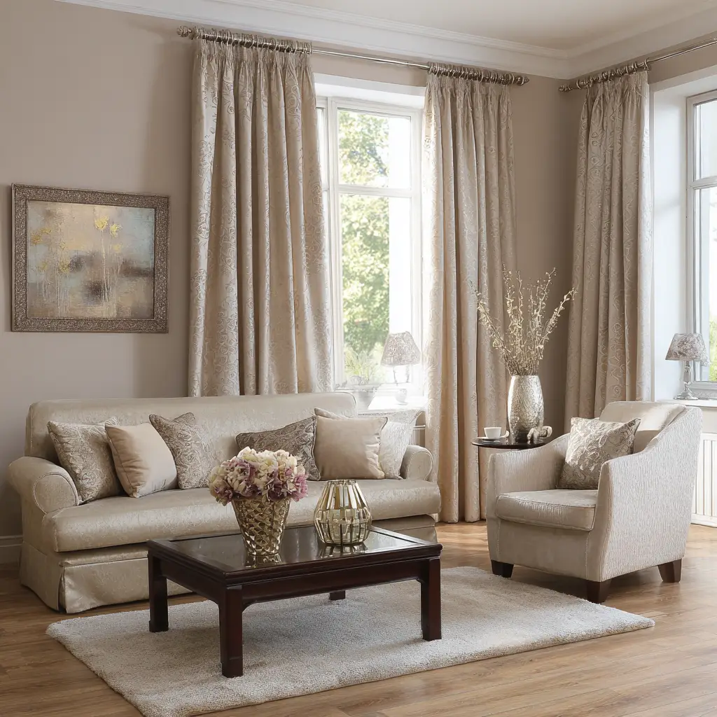Beige Curtains with Metallic Thread