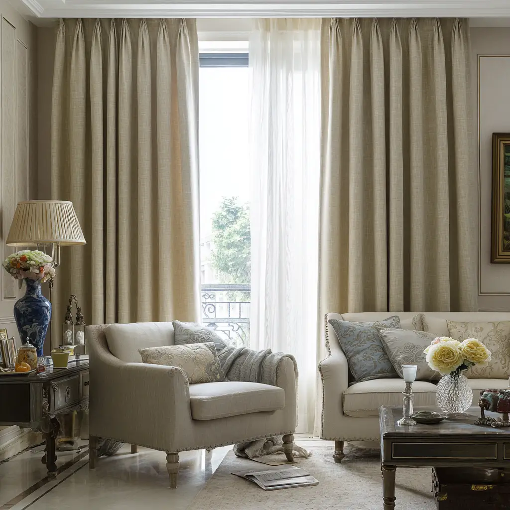 Beige Linen-Cotton Blend Curtains