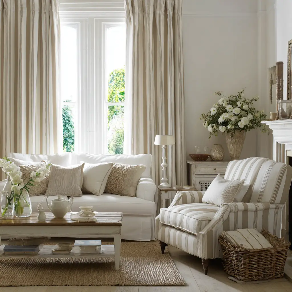 Beige and White Striped Curtains