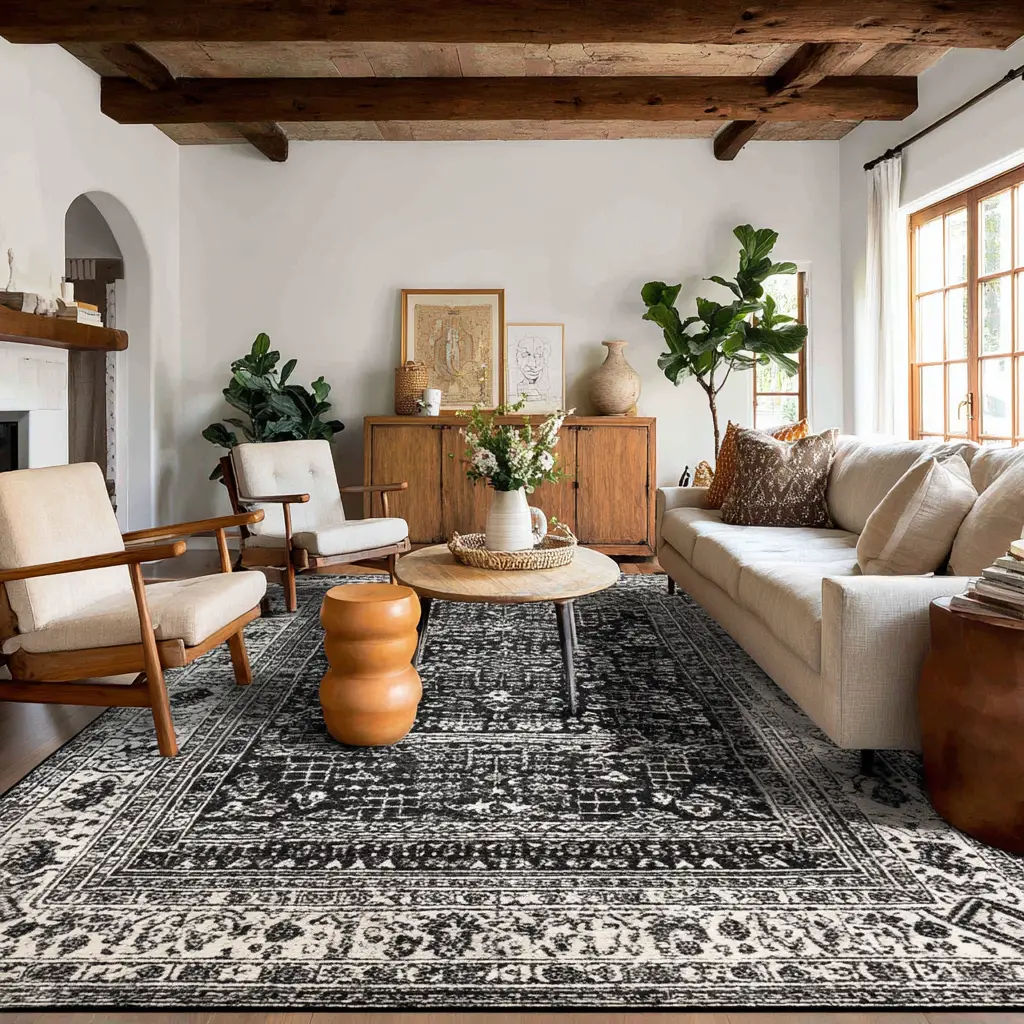 Black and Ivory Tribal-Inspired Rug