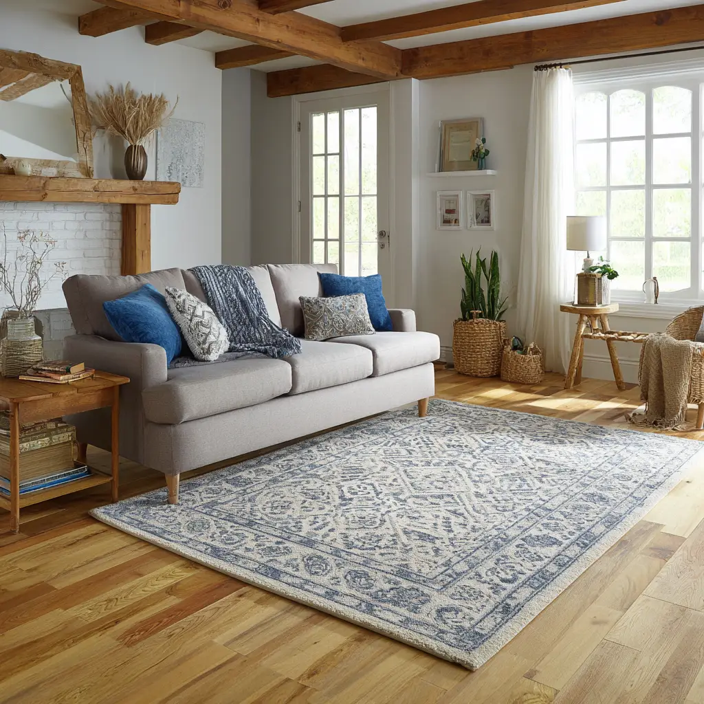 Blue and Beige Farmhouse Rug