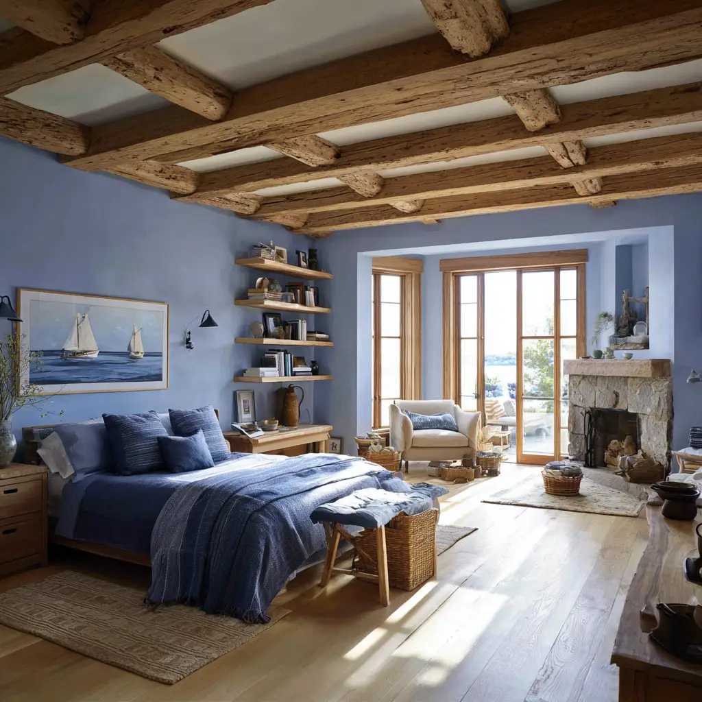 Blue with Natural Wood