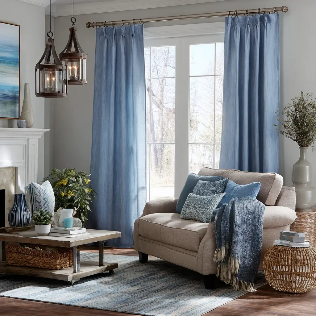 Chambray Blue Tie-Top Curtains