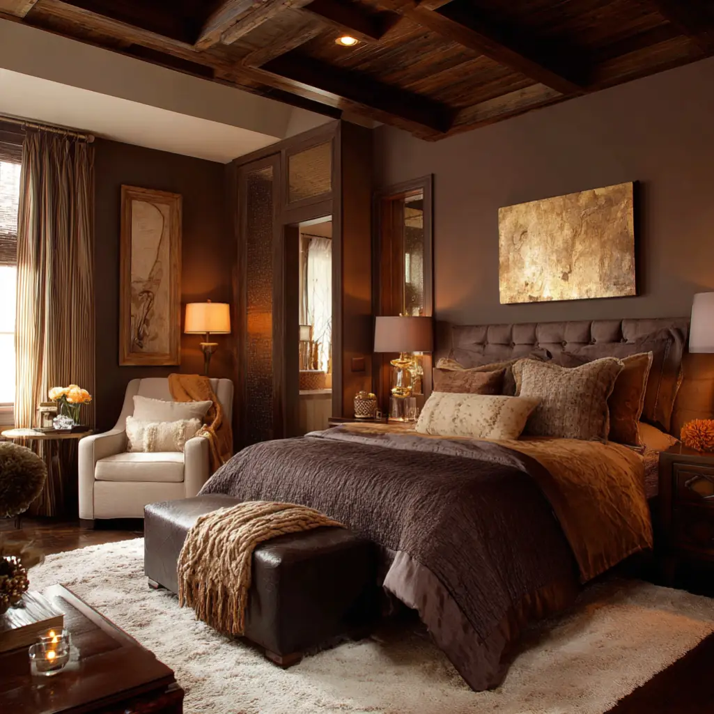 Cozy Brown Bedroom with Wooden Accents