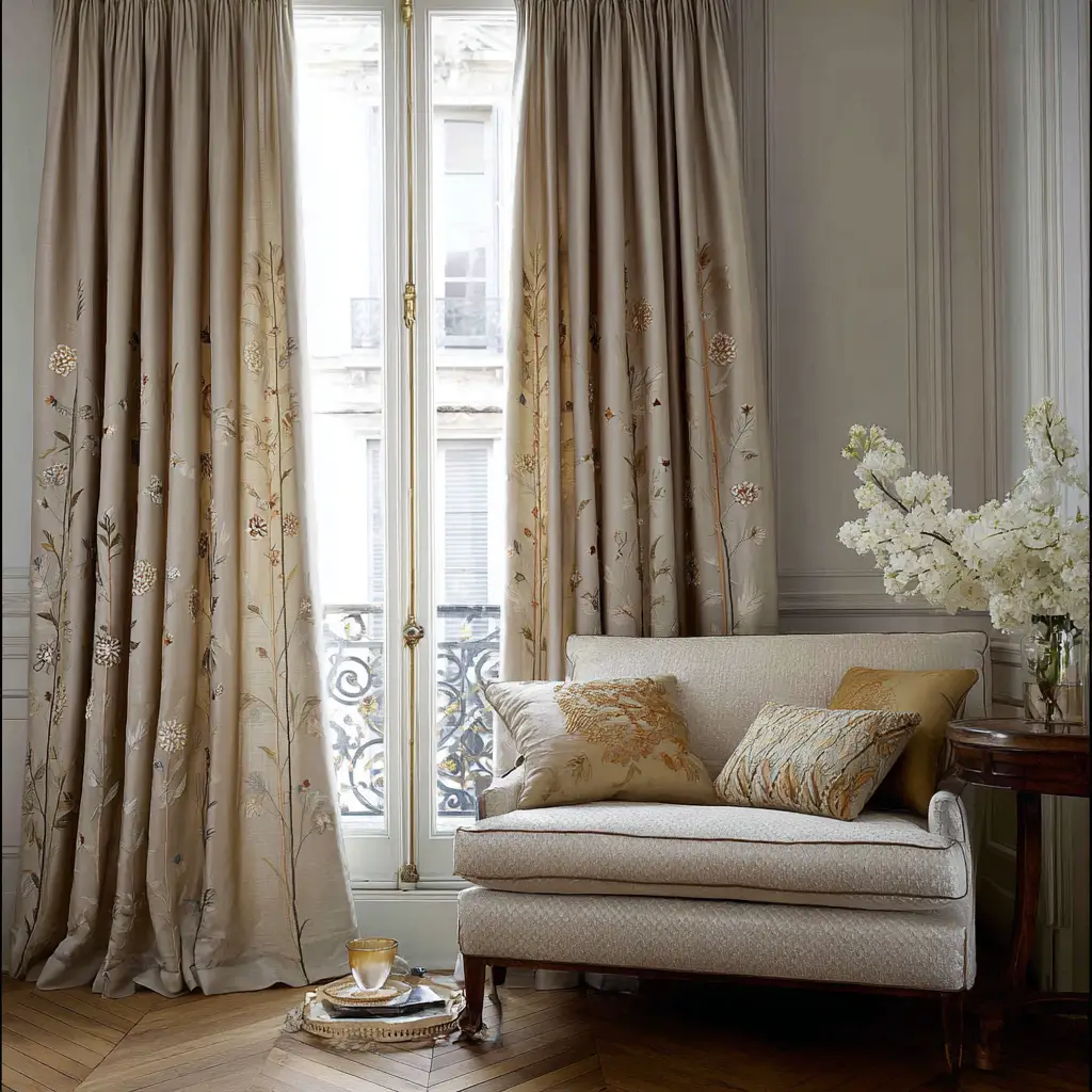 Embroidered Beige Curtains