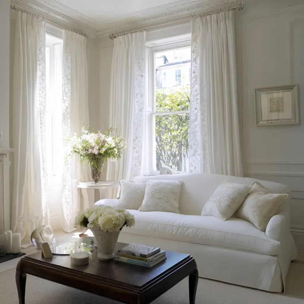 Embroidered White Curtains
