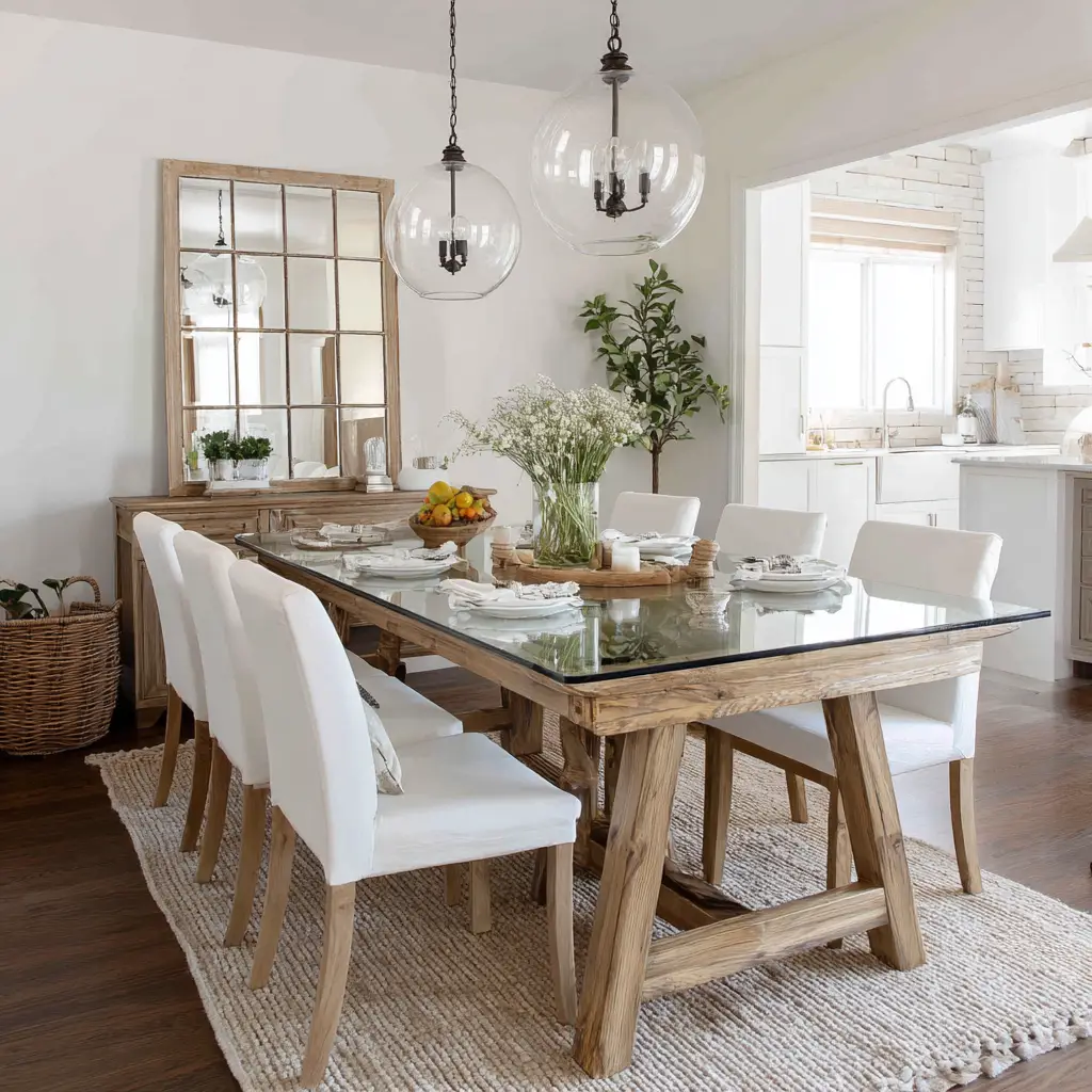 Farmhouse Table with Glass Top
