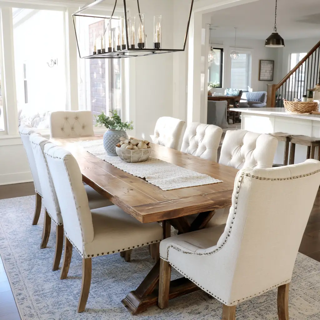 Farmhouse Table with Upholstered Chairs