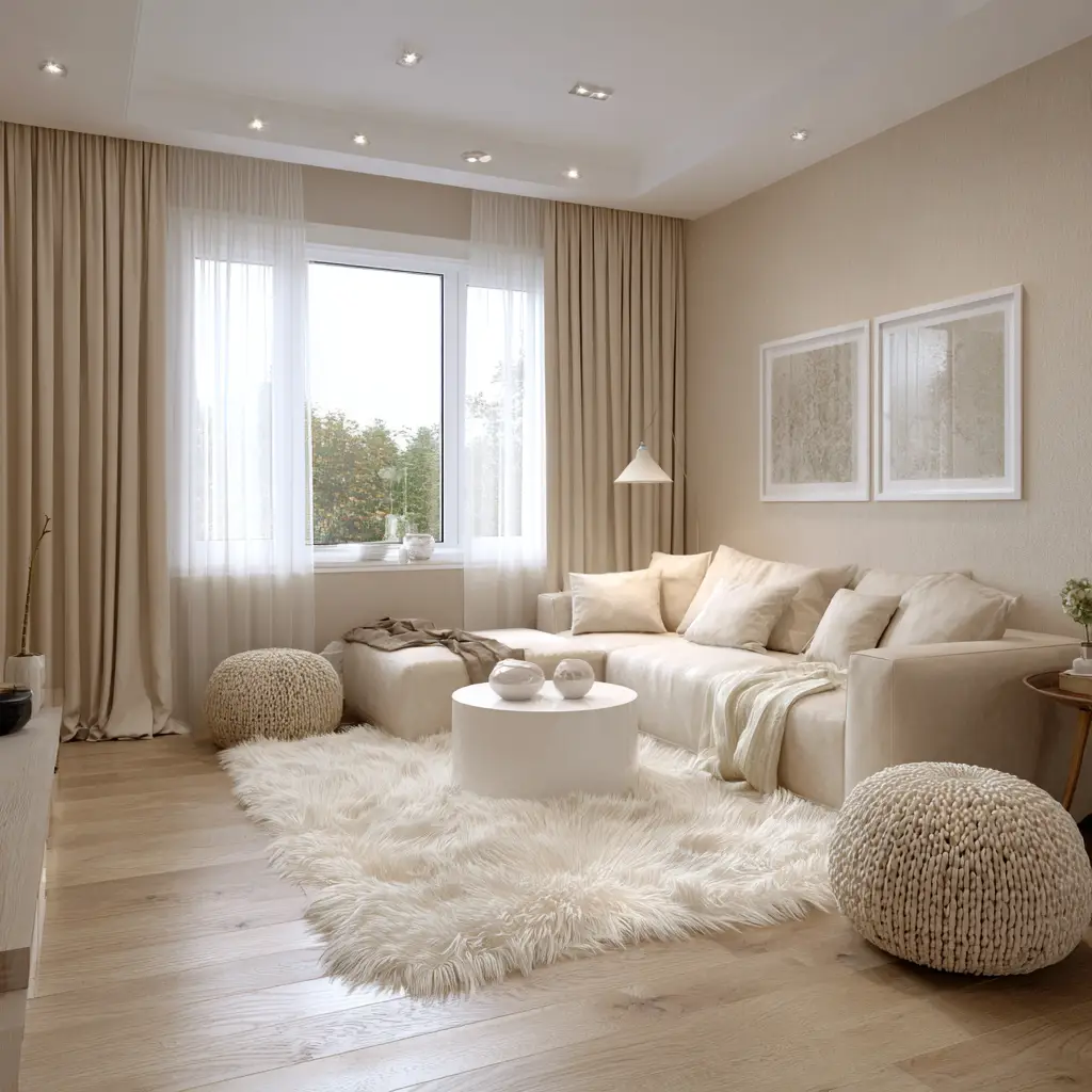 Floor-Length Beige Drapes