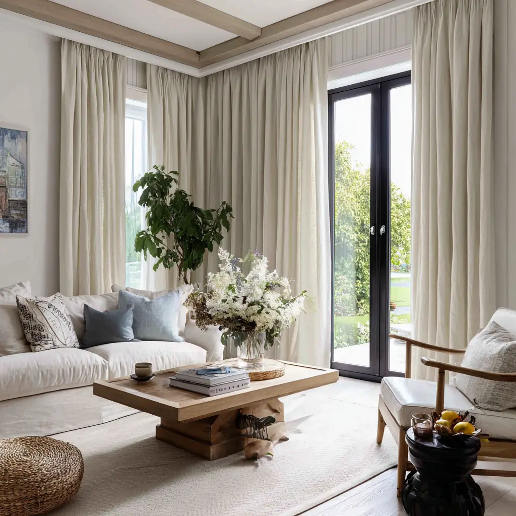 Floor-Length Ivory Linen Drapes