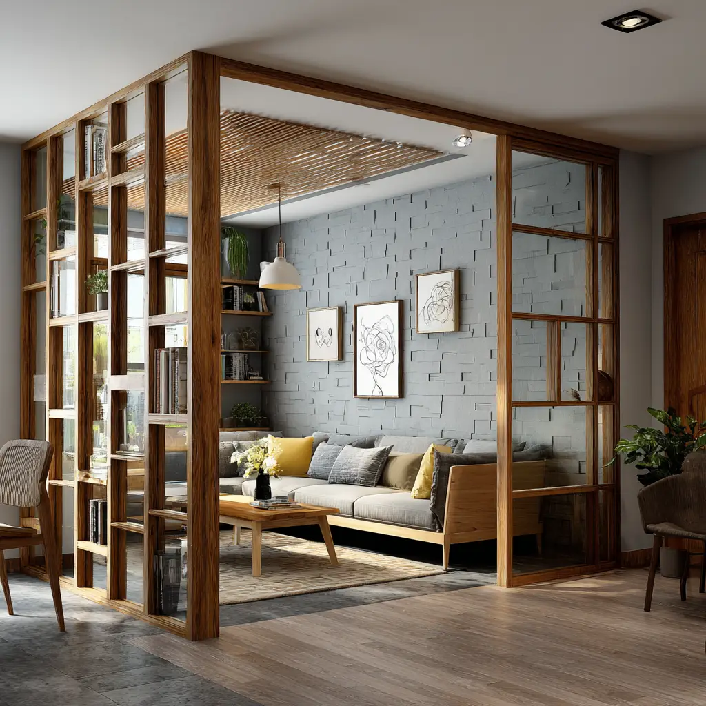 Glass and Wood Frame Partition