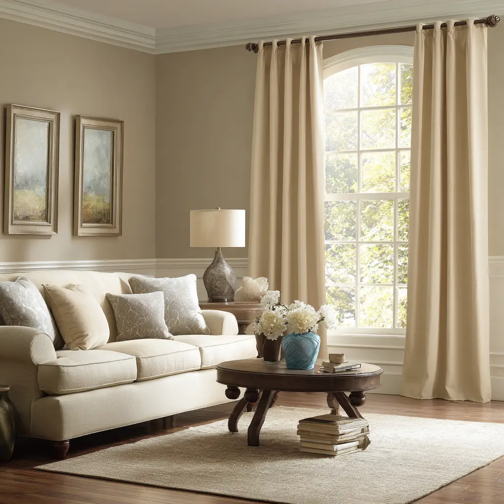 Grommet-Top Beige Curtains