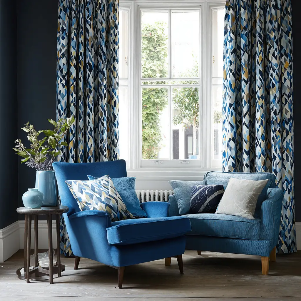 Indigo Patterned Curtains