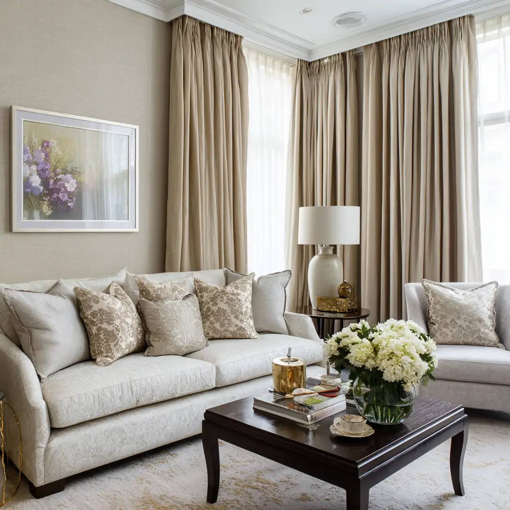 Layered Beige Curtains