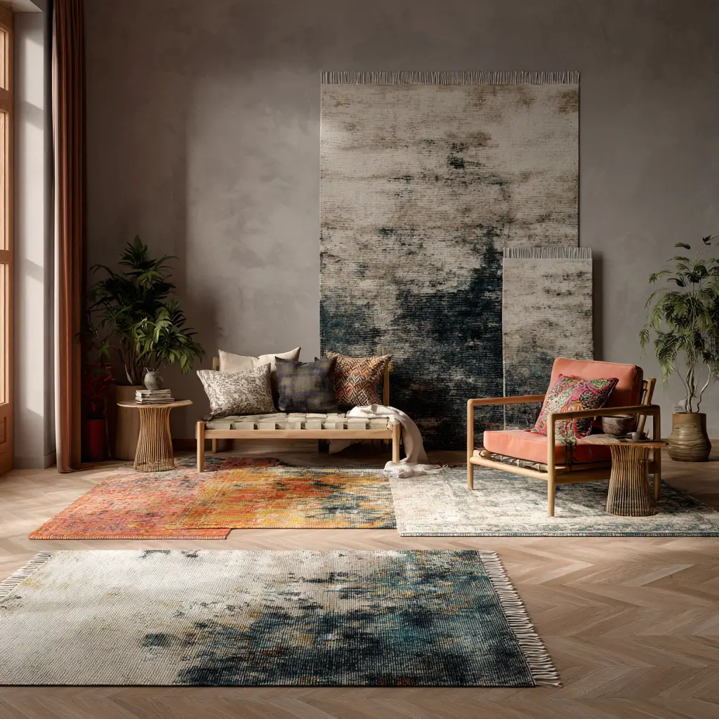 Layered Rugs with Fringes and Fades